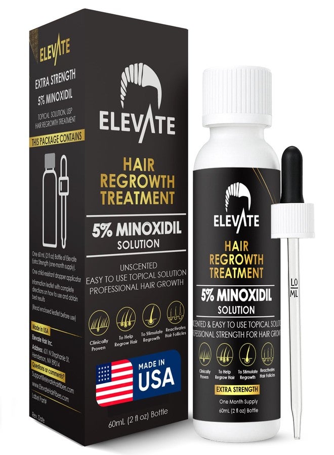 Elevate Hair Regrowth Treatment 5% Minoxidil Solution for Hair Growth - Extra Strength Topical Hair Growth Serum for Thicker, Fuller Hair 2 Fl Oz Made in USA - Image 1